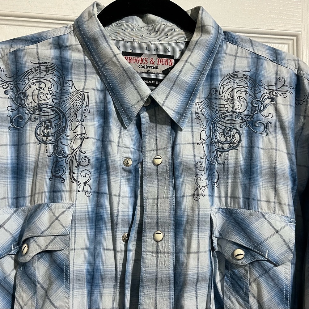 Brooks & Dunn Blue Embroidered Men's Button Down Shirt